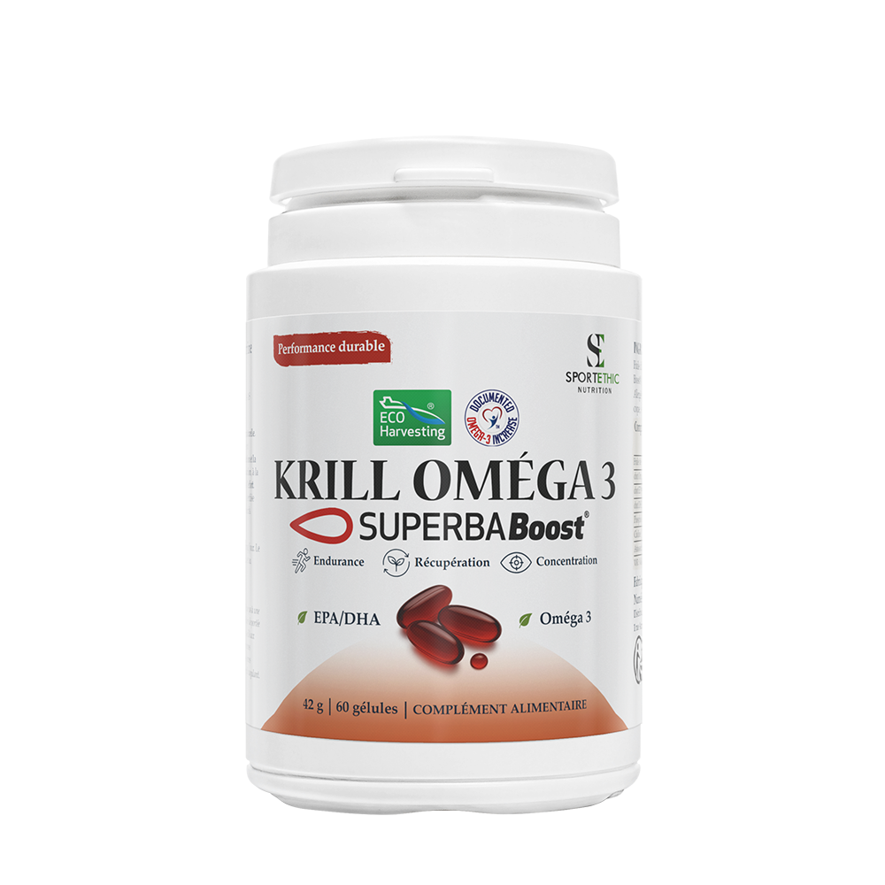krill omega 3, huile de krill, superba boost, oméga 3 EPA DHA, récupération musculaire, complément sportif, énergie, récupération sport, phospholipides, choline, santé cardiovasculaire, antioxydant naturel, fatigue sportive, récupération naturelle, oméga 3 sportif, huile de krill premium, récupération endurance, sport nutrition, Friend of the Sea, SportEthic Nutrition